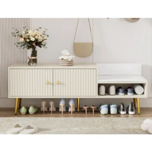 Modern Upholstered Entryway Bench with Shoe Storage Cabinet for Mudroom and Living Room