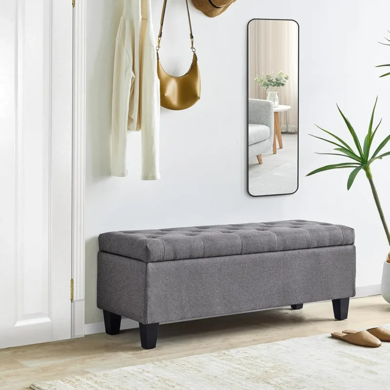 Modern Upholstered Storage Ottoman Bench with Safety Hinge for Entryway and Bedroom - Image 2