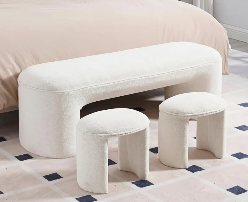 Elegant Chenille Upholstered Storage Bench Set with 2 Stools for Entryway and Bedroom - Image 8