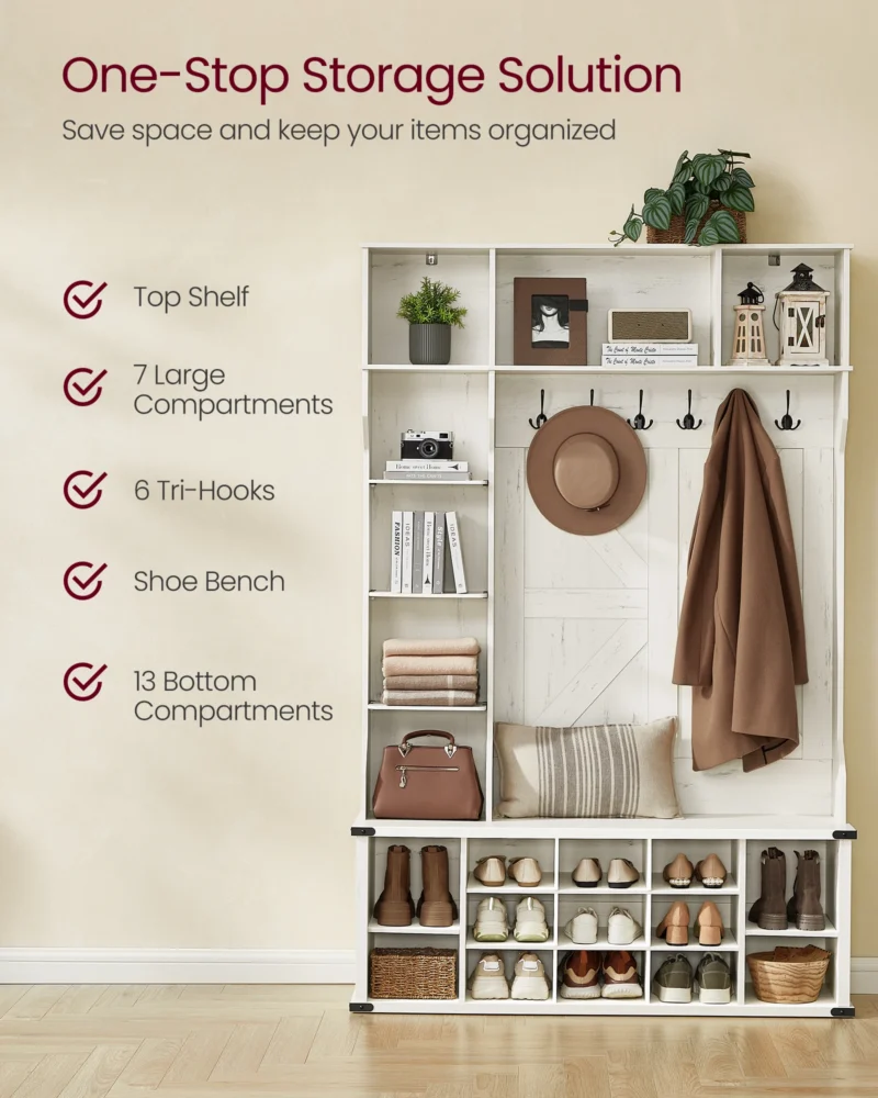 Industrial Hall Tree with Storage Bench and Coat Hooks for Entryway Organization - Image 4