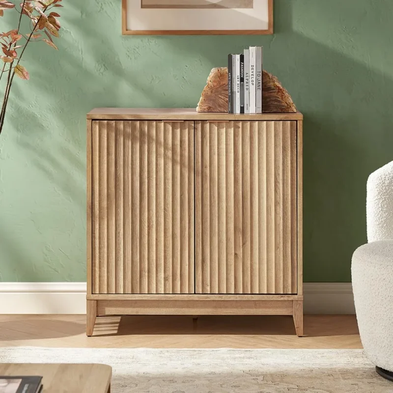 Modern Farmhouse Oak Storage Cabinet with Dual Doors for Entryway and Living Room - Image 3
