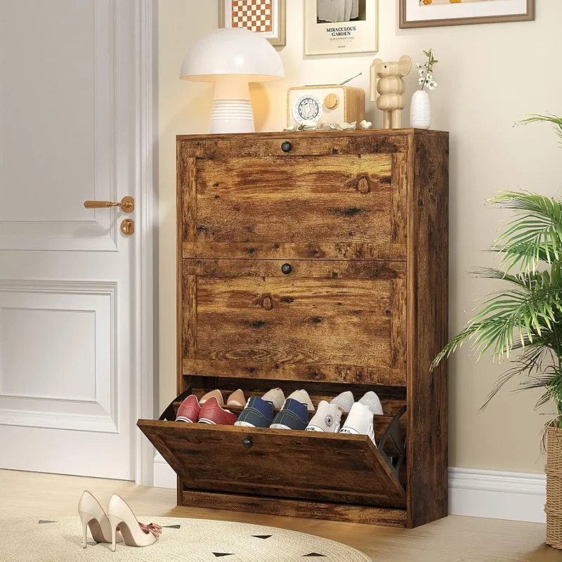 Modern Vertical Shoe Cabinet with 3 Flip Drawers and Adjustable Shelf for Entryway - Image 8