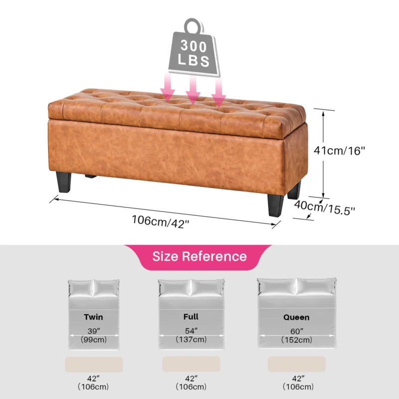 Modern Upholstered Storage Ottoman Bench with Safety Hinge for Entryway and Bedroom - Image 7