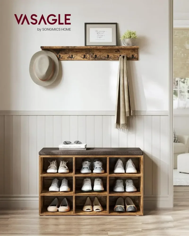 Modern Upholstered Entryway Bench with 9-Compartment Shoe Storage for Bedroom - Image 2