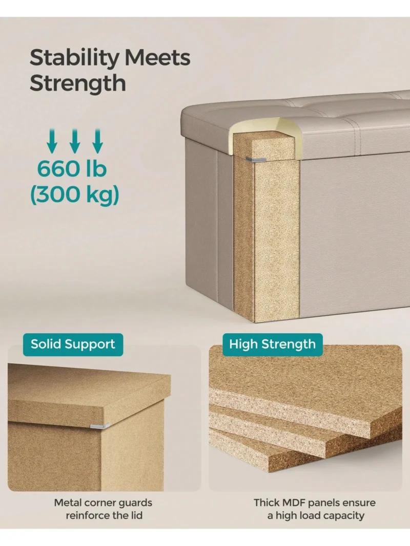 Modern Folding Storage Ottoman Bench with Padded Seat for Living Room - Image 3