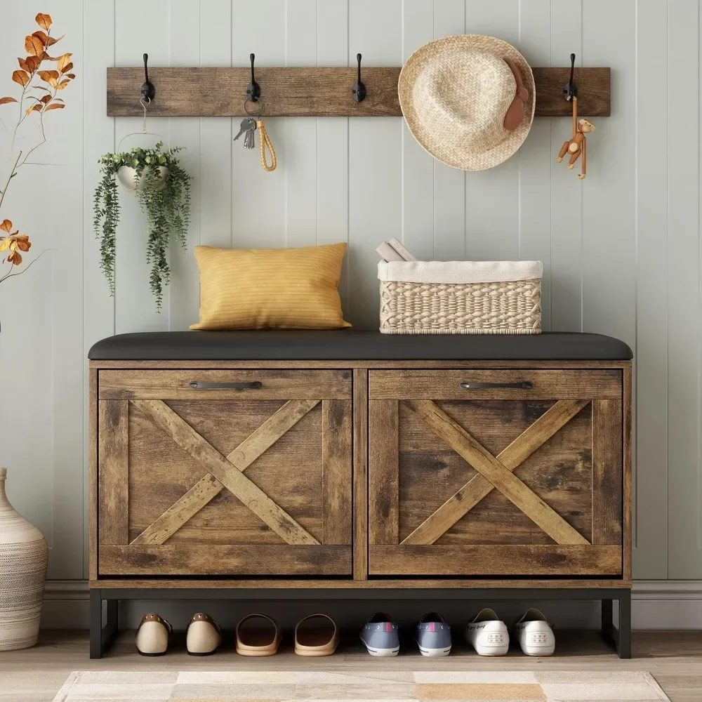 Modern entryway bench with coat rack offering affordable complete entry organization