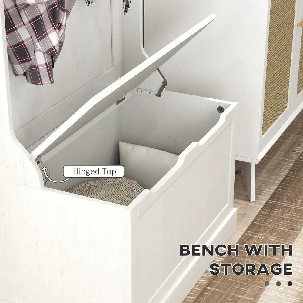 Rustic hall tree combining seating with practical storage for country entryways