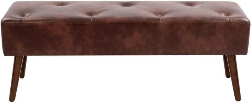 Modern Tufted 44-Inch Ottoman Bench with Leather Upholstery for Bedroom and Living Room - Image 7