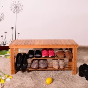 Rustic Wooden 3-Tier Entryway Bench with Shoe Storage for Hallway and Closet