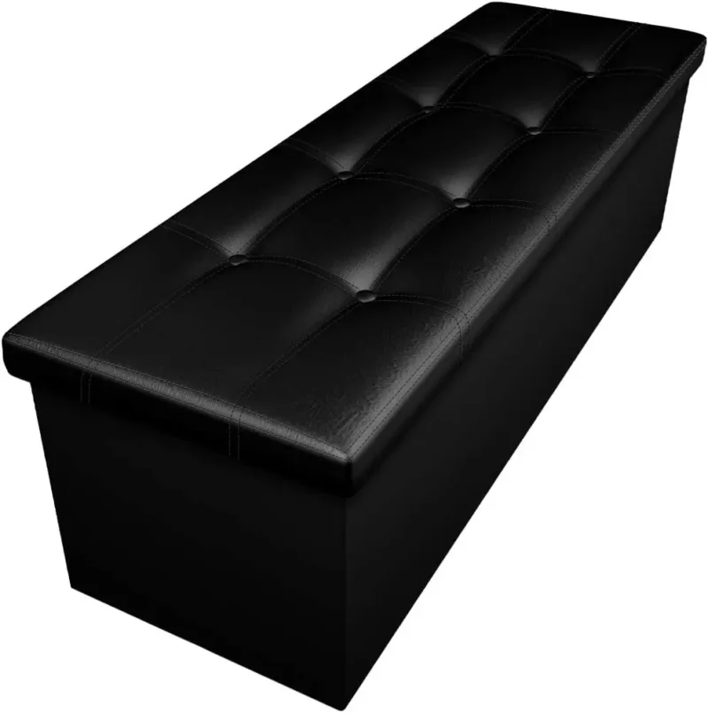 Foldable Faux Leather Storage Ottoman Bench with Padded Seat for Bedroom and Living Room - Image 7