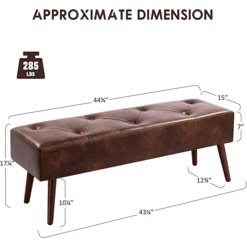 Modern Tufted 44-Inch Ottoman Bench with Leather Upholstery for Bedroom and Living Room - Image 3