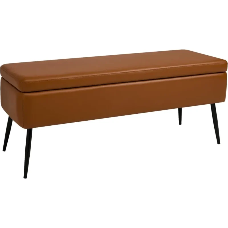 Mid-Century Modern Faux Leather Storage Ottoman Bench with Metal Frame for Entryway and Living Room - Image 6