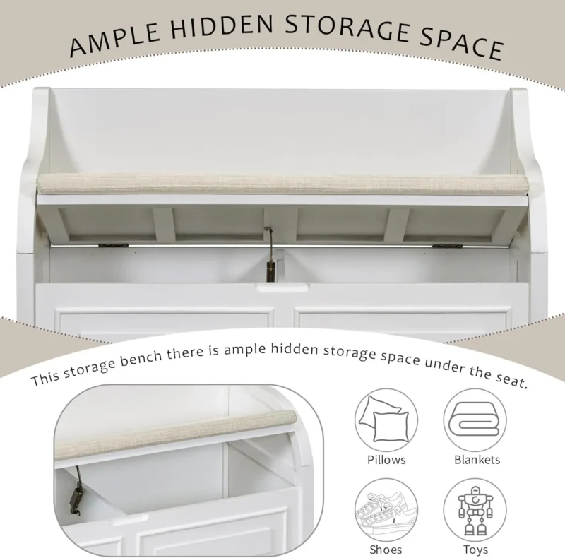 Modern Solid Pine Entryway Bench with Hidden Shoe Storage Cabinet - Image 4