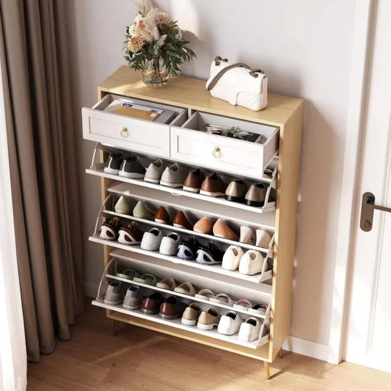 Modern Wooden Entryway Shoe Cabinet with 5 Drawers and Metal Legs for Home Organization - Image 3