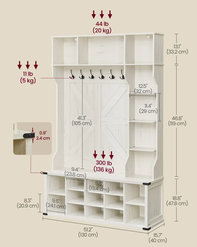 Industrial Hall Tree with Storage Bench and Coat Hooks for Entryway Organization - Image 3