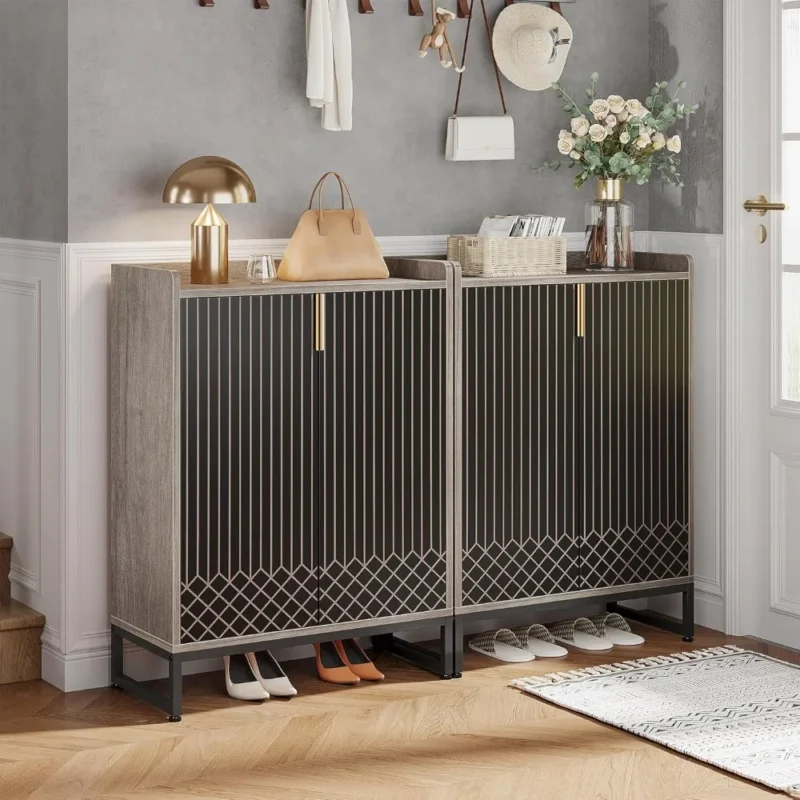 Modern Grey 5-Tier Shoe Cabinet with Doors for Entryway Organization - Image 4