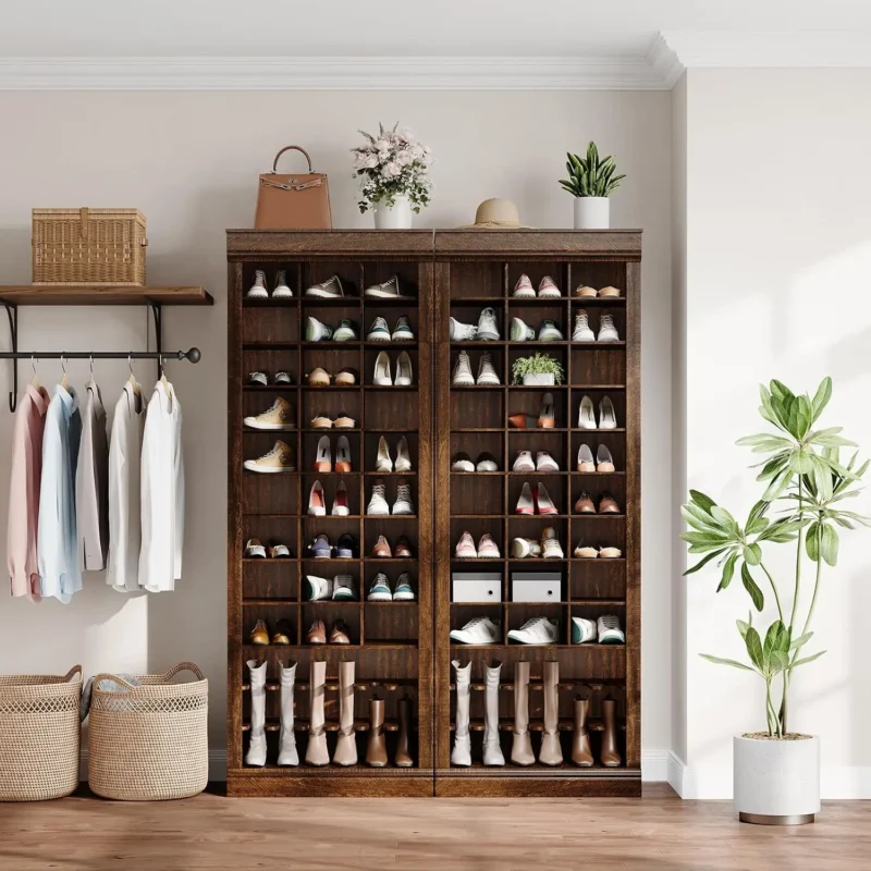 Modern 10-Tier Tall Entryway Shoe Storage Cabinet with 27 Cubbies for Boots and Footwear - Image 6