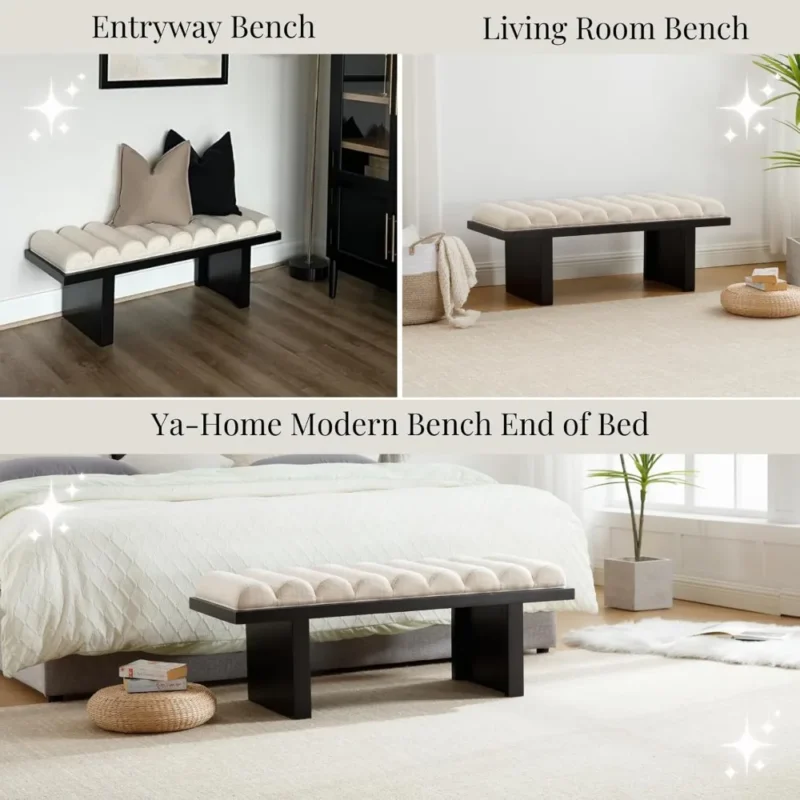 Modern Upholstered Entryway Bench with Cylindrical Cushion for Bedroom and Hallway - Image 4