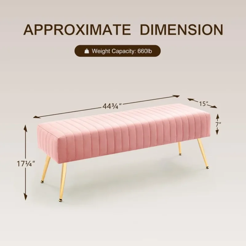 Modern Pink Velvet Ottoman Bench with Wooden Frame for Bedroom and Entryway - Image 3