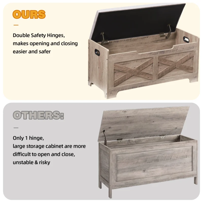Rustic Wooden Storage Bench with Lift Top Seat for Entryway and Bedroom - Image 4