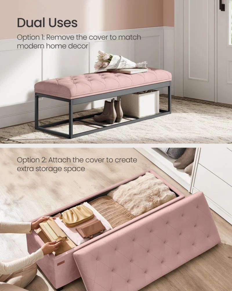 Modern Velvet Storage Ottoman Bench with Wooden Legs for Entryway and Bedroom - Image 3