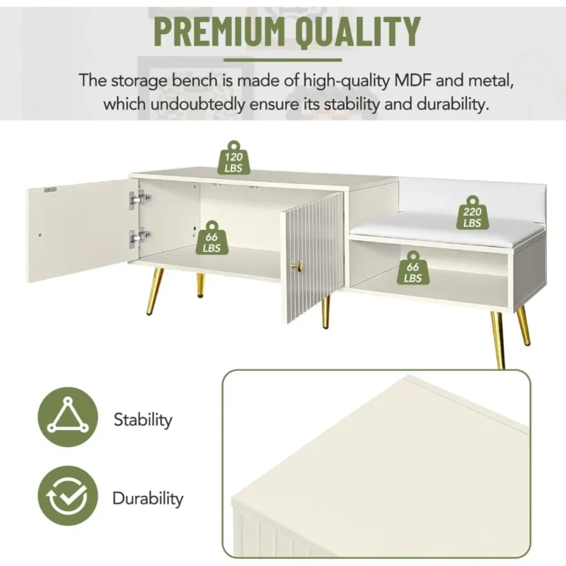 Modern Upholstered Entryway Bench with Shoe Storage Cabinet for Mudroom and Living Room - Image 4