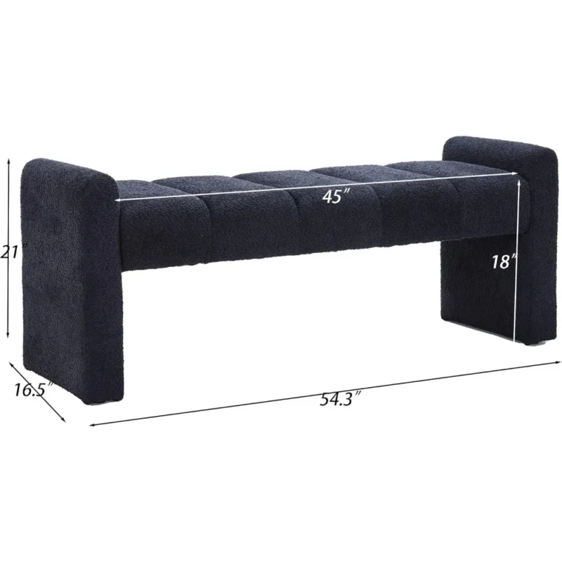 Modern Upholstered 54-Inch Channel Tufted Bench with Boucle Fabric for Bedroom and Living Room - Image 2