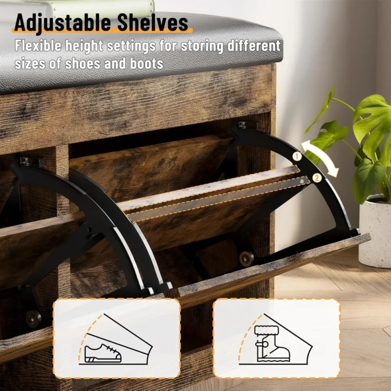 Modern Storage Entryway Bench with Flip Drawers and Cushioned Seat - Image 5