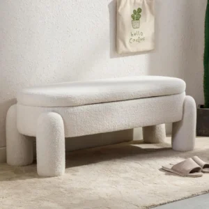 Modern Sherpa Upholstered Storage Bench with Hidden Compartment for Entryway and Living Room