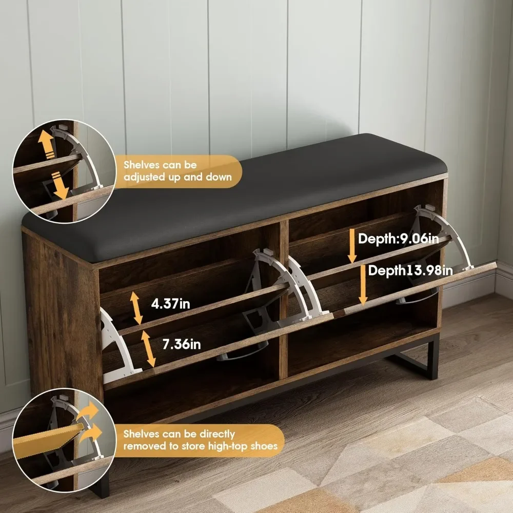 Compact wood bench with vertical storage for complete entryway organization