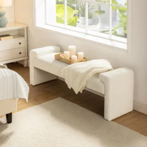 Modern Upholstered Entryway Bench with Solid Wood Frame for Bedroom and Living Room