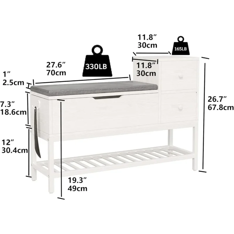 Modern Wooden Entryway Bench with Flip Top Storage and Drawers for Mudroom Organization - Image 2