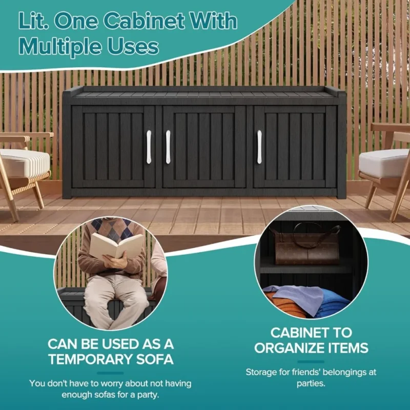 Industrial Black Entryway Bench with Three-Door Shoe Storage for Hallway - Image 4