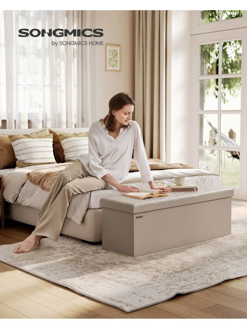 Modern Folding Storage Ottoman Bench with Padded Seat for Living Room