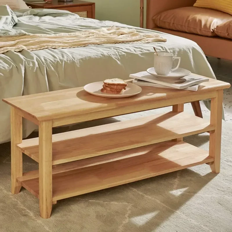 Natural Wood Entryway Bench with Shoe Storage Shelf for Hallway and Mudroom - Image 2
