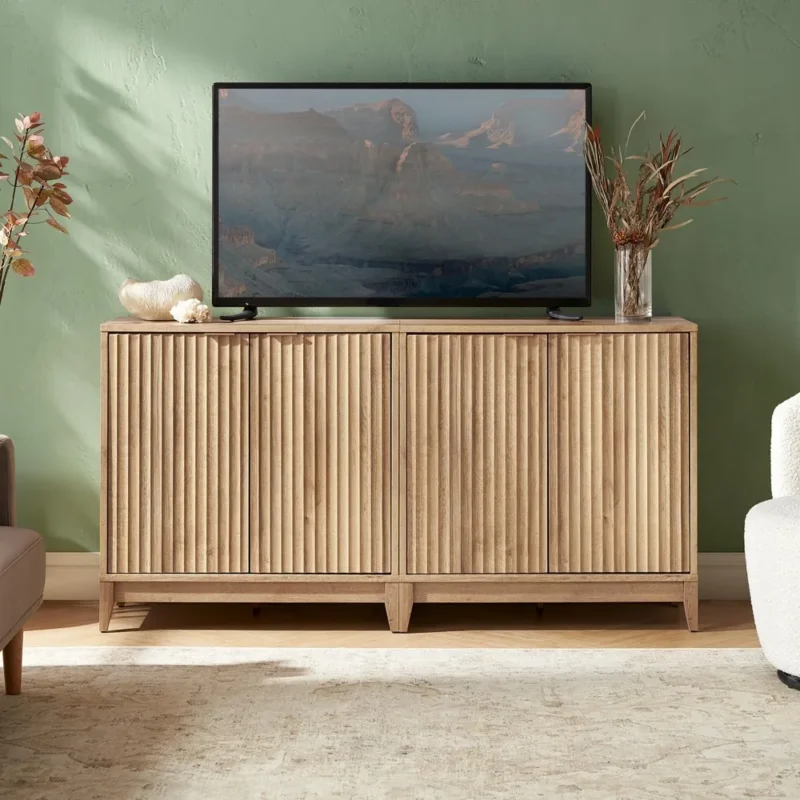 Modern Farmhouse Oak Storage Cabinet with Dual Doors for Entryway and Living Room