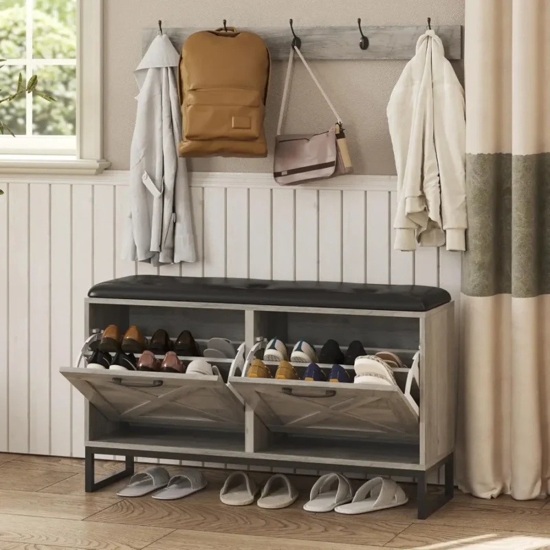 Modern Wood Entryway Bench with Shoe Storage and Coat Rack - Image 7