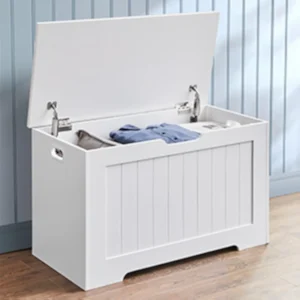 Modern Wooden Storage Bench with Safety Hinges for Entryway and Bedroom