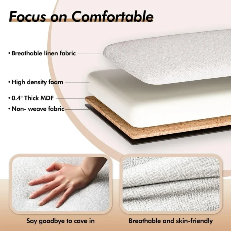 Modern Upholstered Storage Ottoman Bench with Rolled Arms for Living Room and Bedroom - Image 4