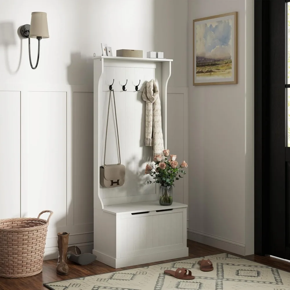 Durable rustic hall tree combining wood and metal elements for entryway organization