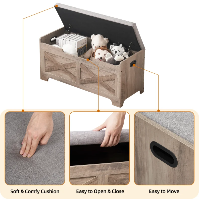 Rustic Wooden Storage Bench with Lift Top Seat for Entryway and Bedroom - Image 3