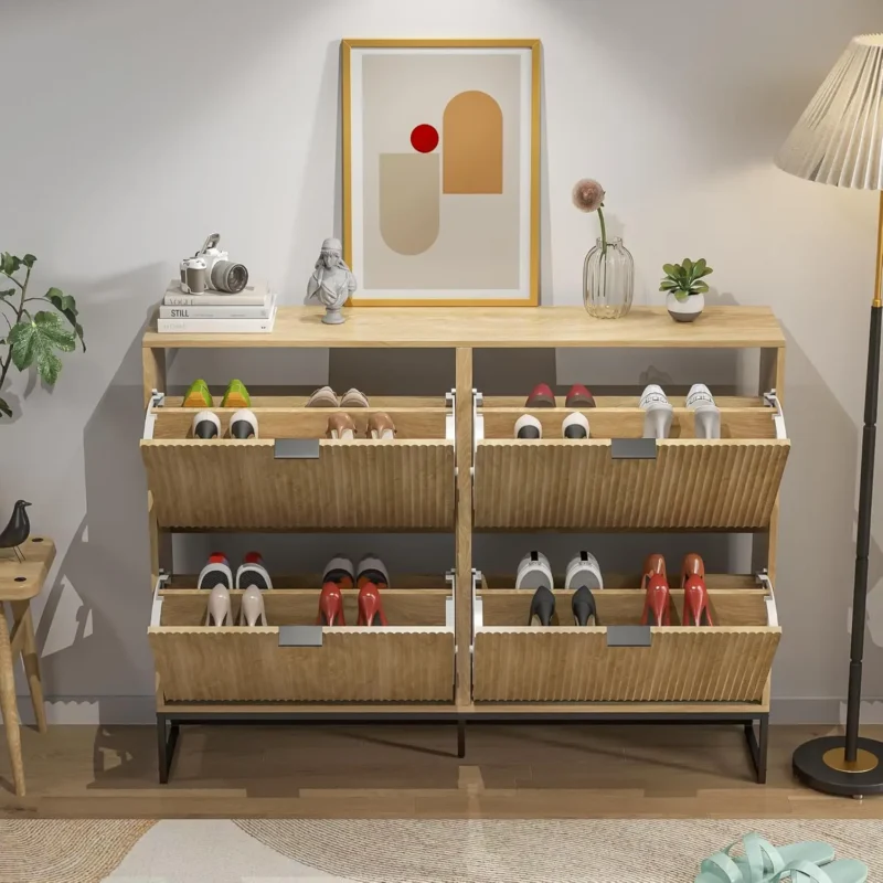 Modern Slim Shoe Cabinet with 4 Flip Drawers for Entryway Organization - Image 5