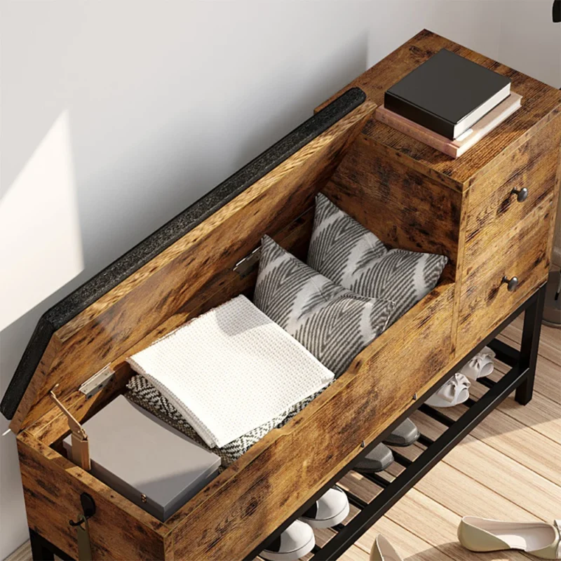 Modern Wooden Entryway Bench with Storage Drawers and Shoe Rack - Image 3