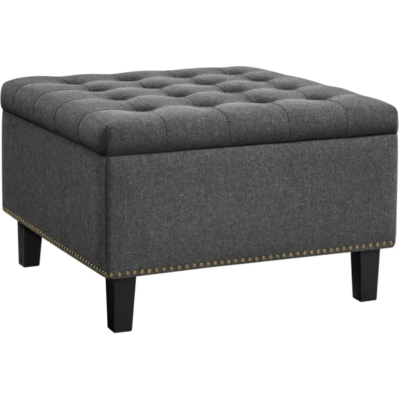 Modern Square Storage Ottoman Bench with Cushioned Seat for Living Room and Bedroom