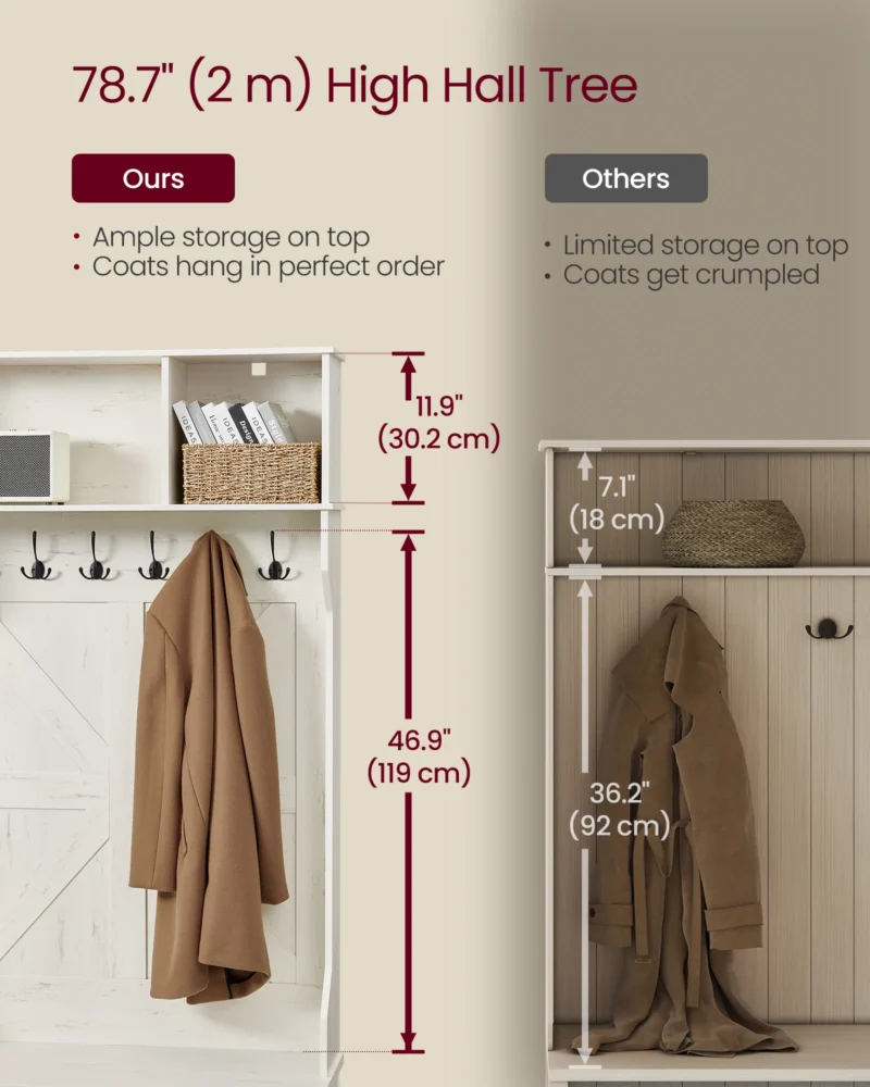 Industrial Hall Tree with Storage Bench and Coat Hooks for Entryway Organization - Image 6