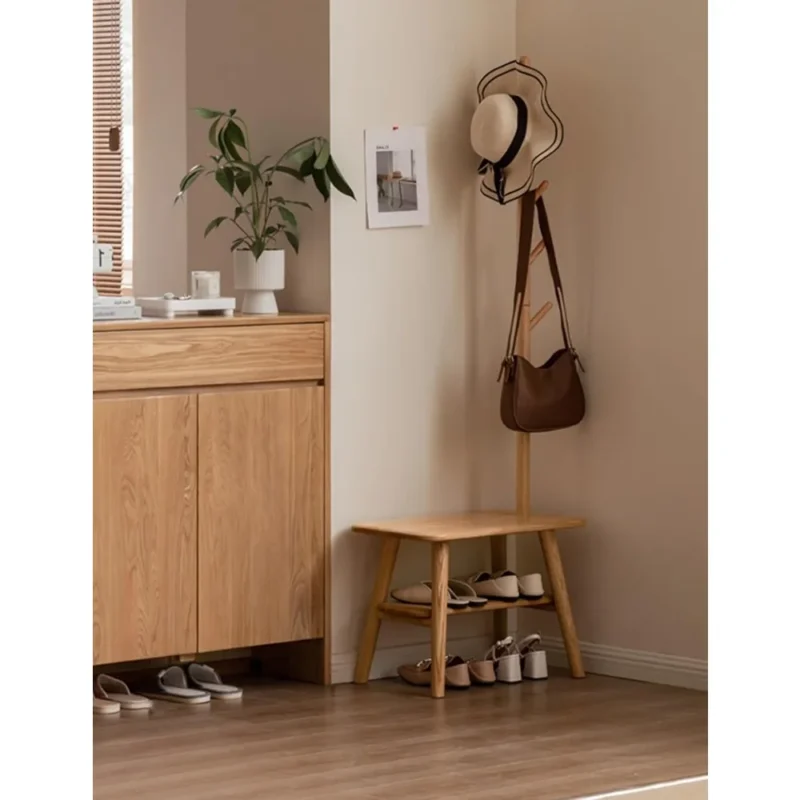 Modern Oak Hall Tree with Coat Rack and Shoe Storage for Entryway - Image 5