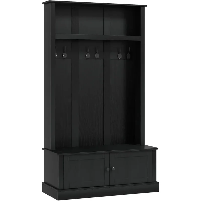 Rustic Wood Hall Tree with Storage Bench and Coat Rack for Entryway