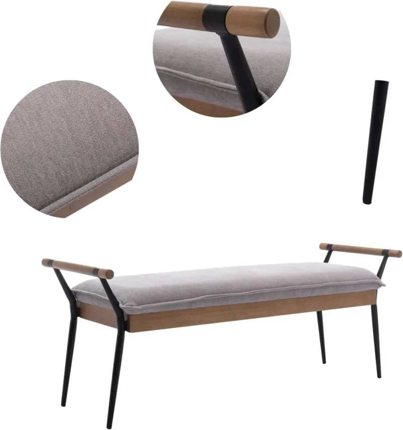 Modern Upholstered Chenille Entryway Bench with Arms for Bedroom and Living Room - Image 4