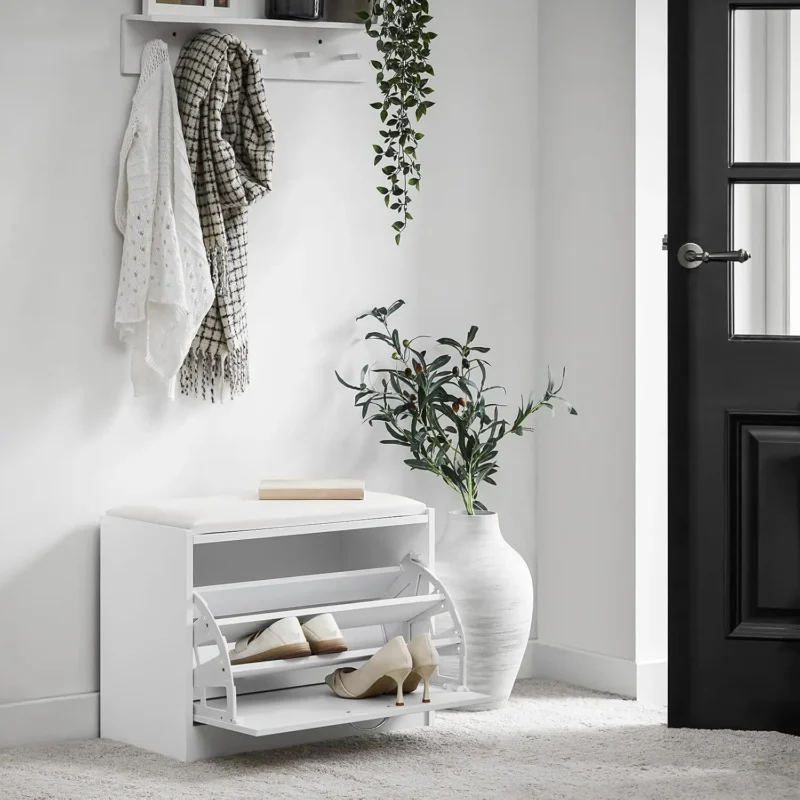 Slim Entryway Bench with Shoe Storage Cabinet and Lift-Top Cushioned Seat - Image 4