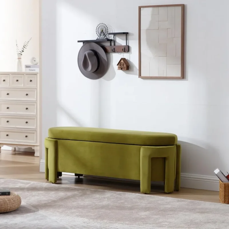 Modern Velvet Storage Ottoman Bench with Safety Hinge for Entryway and Bedroom - Image 3